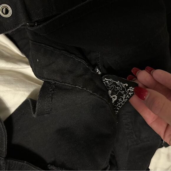 Dolls Kill Killstar Cassidy Overall Denim Shorts w/ Patches H8 U2 Distressed - Picture 9 of 12